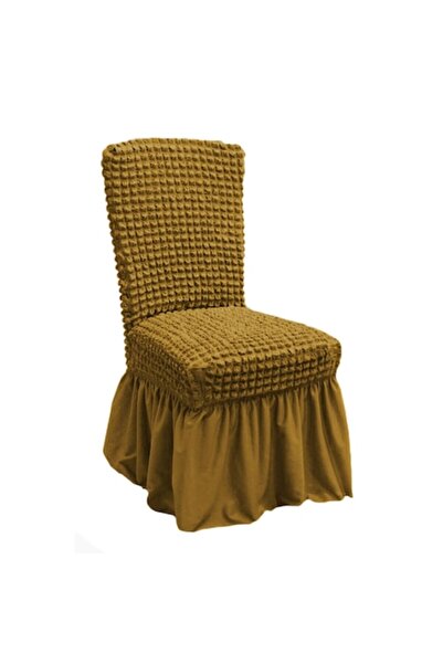 BULSAN Set of 6 elastic chair covers, crepe material, with ruffle, mustard yellow