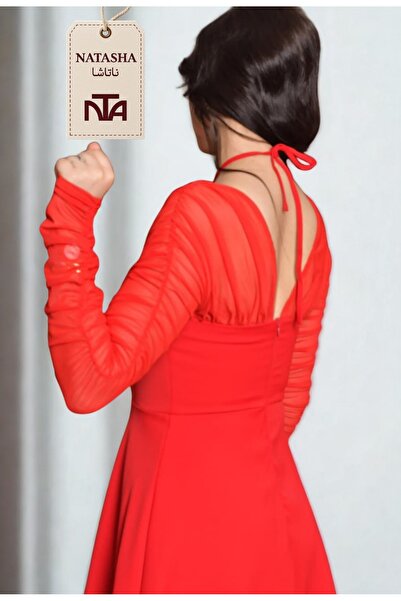 NATASHA Fashion Women's red dress with a unique sleeve design