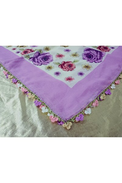 hoaryage Handmade Needlework, Shuttle and Crochet Embroidery, Cheesecloth Yemeni, Scarf, 4-Sided Embroidered 100X100 cm