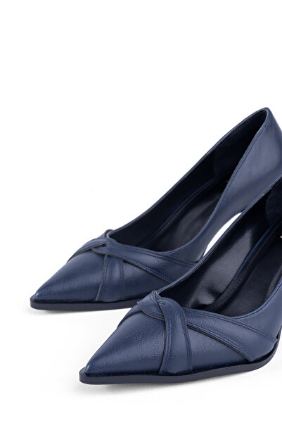 MARY Modern Curve Cross Band Detailed Thin Heel Pointed Toe Classic Style Women's Heeled Shoes