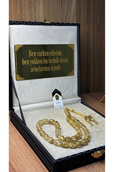 TESBİH-i DiYAR Kişiye özel,kutu yazılı gümüş püsküllü altın parçacıklı tesbih