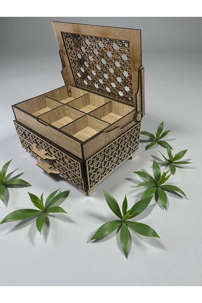 sly - Ahşap Sandık Takı Mücevher Kutusu 20 Cm X 15 Cm X 12 Cm