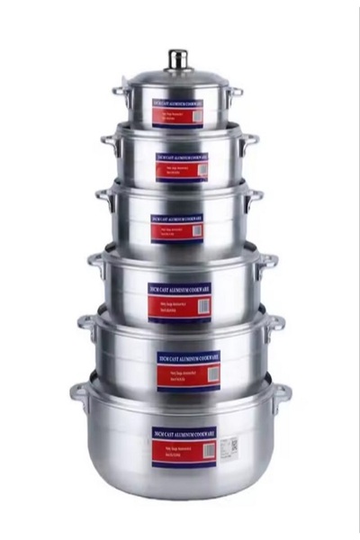 Generic Shiny aluminum china cookware set, 6 pieces with handles