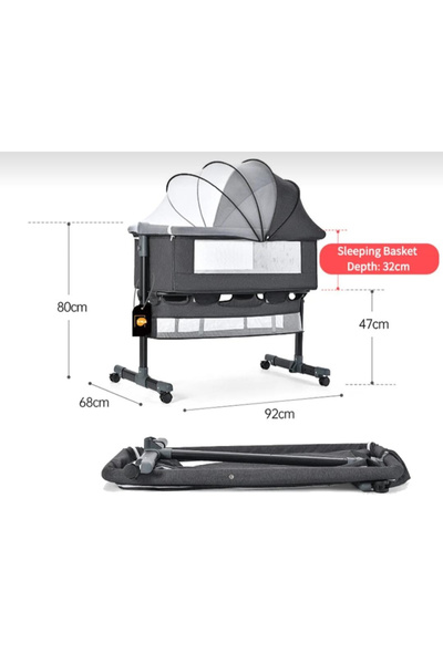 CN Next Tomy Kids Foldable Bed with Adjustable Height, Large Storage Basket, and Detachable Mosquito Net