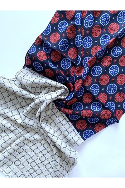 GOX شال قطني بنمط هندسي-زهري مزدوج اللون