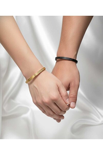 Miyoste Ayetel Kürsi Bileklik Paslanmaz Çelik Ayarlanabilir Gold Siyah Çift E...