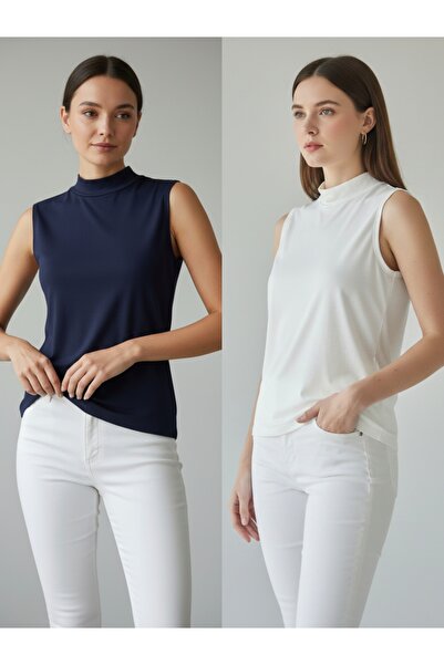 ENDAMIM 2 Pack Short Fishing Collar Combed Cotton Thin Soft Textured Lining / Underwear