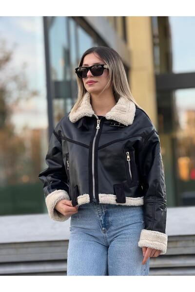 MODAEMAS Women's Fur-Lined Leather Coat