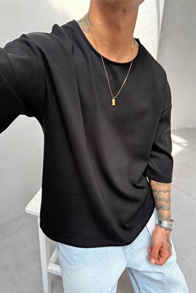 MADZEYMODA Men's Oversized Mold Oyaho Fabric Black T-Shirt Ke-7001