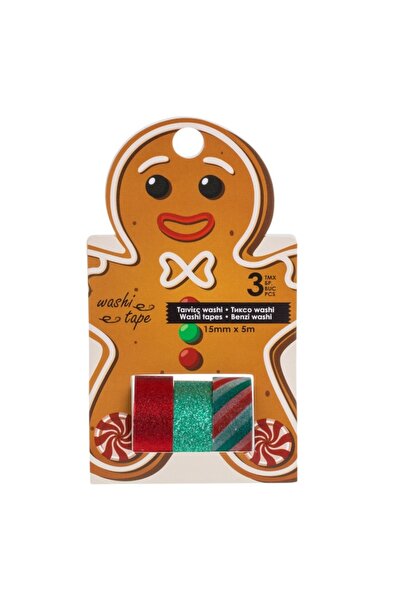 OEM Washi tape set - red and green glitter striped rolls 5m x 15mm - 3 pcs