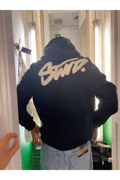 CLASSY.MODA Unisex 3 Yarn O Oversized Swnd Lettering B Printed K Hooded Street Style Sweatshirt with Kangaroo Pocket