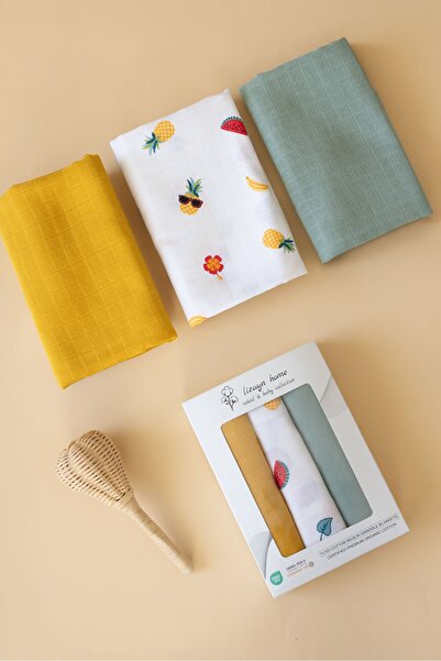 lizayn home Multi-Purpose Muslin Blanket & Blanket Set of 3 100% Cotton Oeko-Teks Certified 80X80 cm