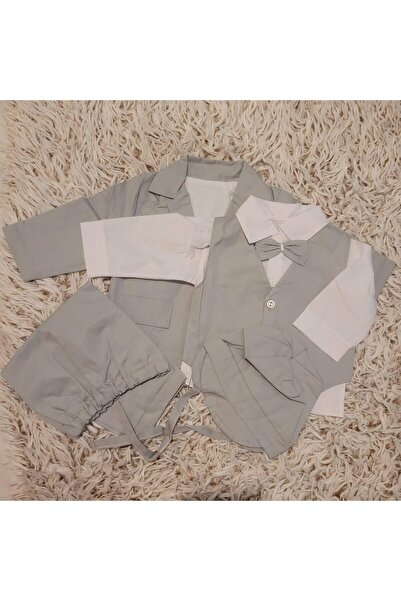 Handmade Minis Boutique Handmade Minis Boutique baptism suit, gray with white