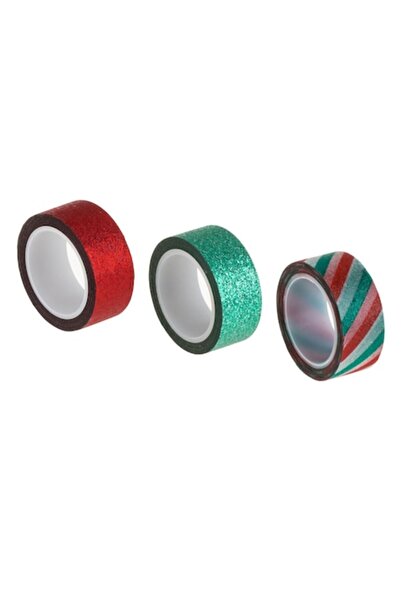 OEM Washi tape set - red and green glitter striped rolls 5m x 15mm - 3 pcs