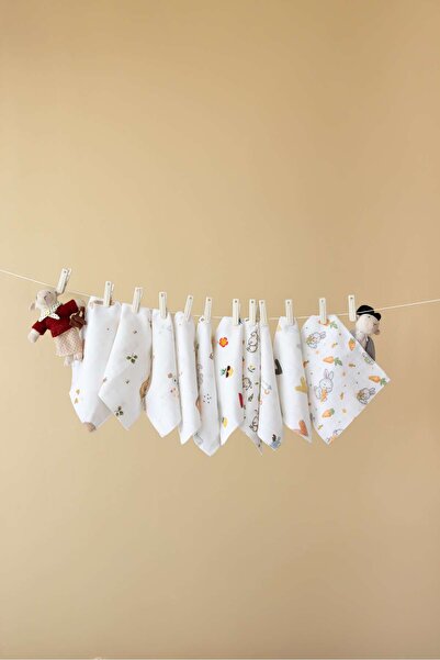 lizayn home Cotton Muslin 10-Piece Mixed Pattern Baby Mouth Wipes Double-Sided