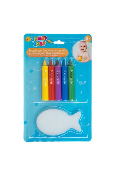 OEM Bath Play Set with 5 Colored Crayons & Fish Sponge - 6 pcs