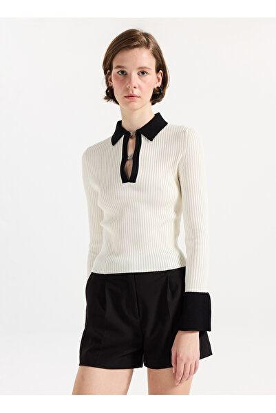 HUGO Gömlek Yaka Normal Krem Kazak Kadın 50542608