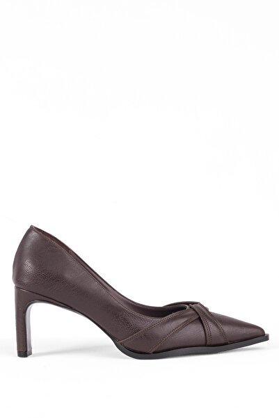 MARY Modern Curve Cross Band Detailed Thin Heel Pointed Toe Classic Style Women's Heeled Shoes