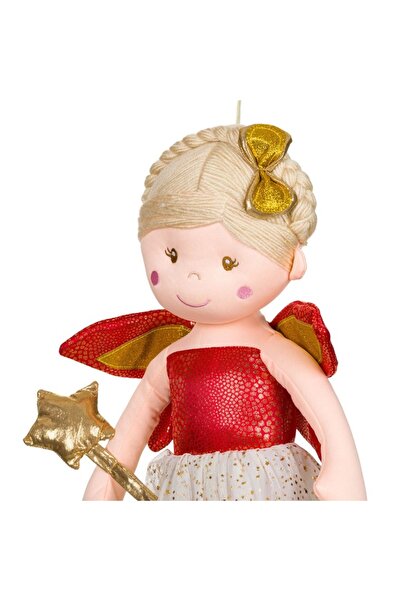 OEM Christmas Angel Doll - Blonde Hair, Tulle Skirt with Stars, Red & Gold Glitter Wings, Golden Wand