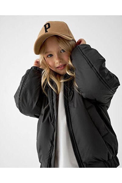 Magu Unisex Children's Black Bomber Jacket – Zippered, Pockets, Relaxed Fit