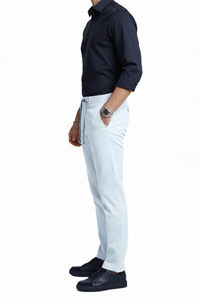 DeepSEA Men's Ice Blue Flexible Fabric Slim Fit Elastic Waist Casual Sports Trousers 2601070