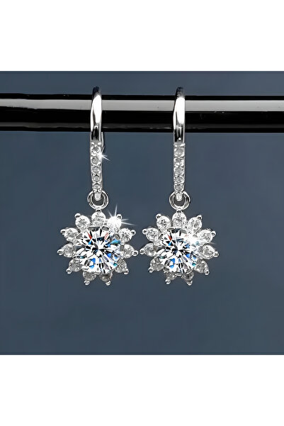 BUNILU Cercei din argin cu moissanit – design elegant tip floare