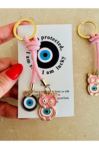 Talia&Talia Hediyelik Kedili Nazar Boncuklu Anahtarlık - Pembe
