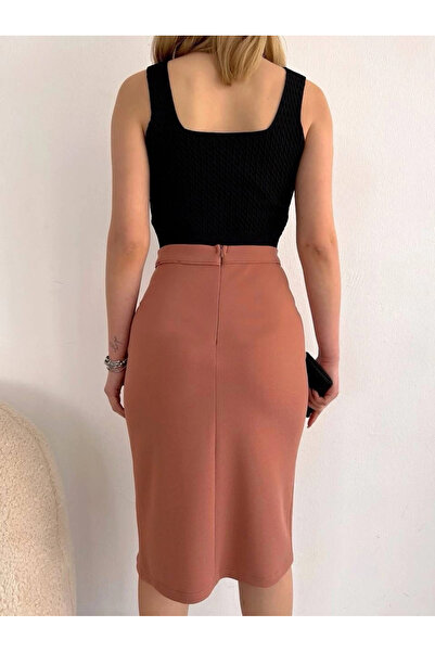 ZENGEZUR MALL Mtxdpn Long Midi Length Slit Skirt Salmon S24907 (221051) (Size: S)