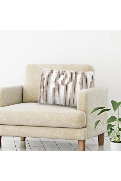 OEM Beige-brown faux fur decorative pillow with raised stripes, 55x37 cm