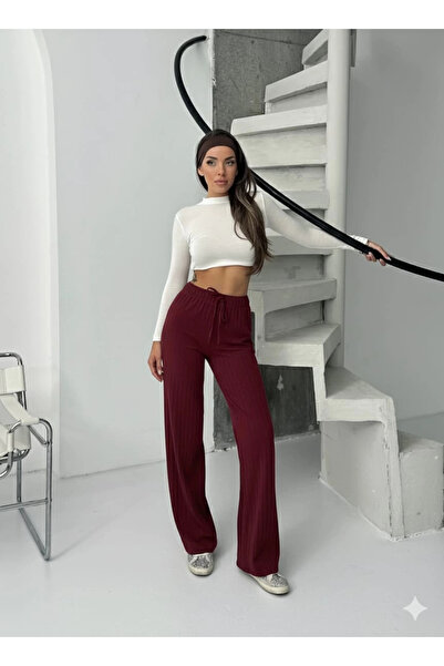 ZENGEZUR MALL Mtxdpn Corded Fabric Fleece-Lined Trousers Burgundy A4058 (220857) (Size: S)