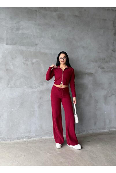 EYLANA Women's Double Zipper Selanik Fabric Tracksuit Set