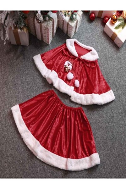Annee Bakk Kadife Kumaş Noel Anne Pelerin Etek Set, Noel Anne Kostümleri, Yeni Yıl Kostümleri