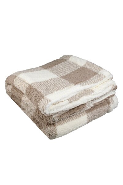 OEM Double-sided beige and brown checkered sherpa blanket 220x200 cm