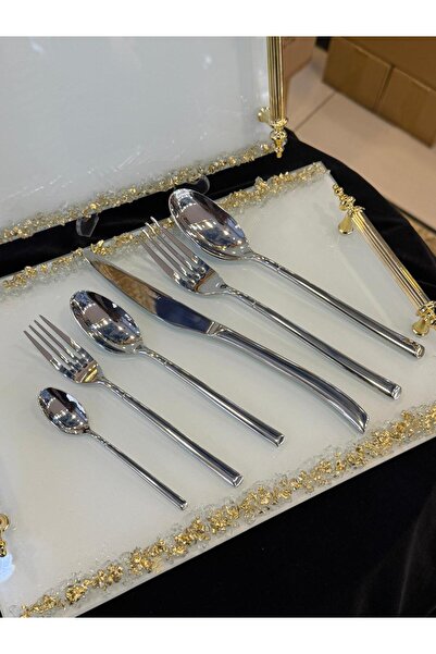 LOKMAN ZÜCCACİYE Nehi̇r Elegance 72 Pieces Simple 12 Person 18/10 Steel Cutlery Set (with Cardboard Box)