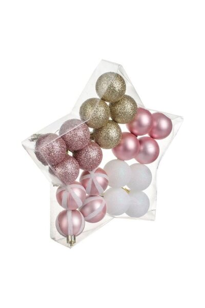 OEM Set of 20 Christmas Baubles Ø4cm – Pink, White & Champagne with Glitter