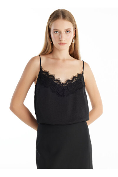 Ted Baker V Yaka Düz Siyah Kadın Bluz TBWRSH1016