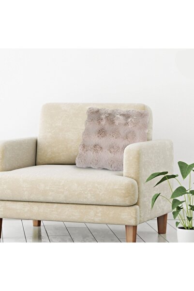 OEM Winter decorative pillow in beige faux fur with embossed pattern, for sofa, 40x40cm