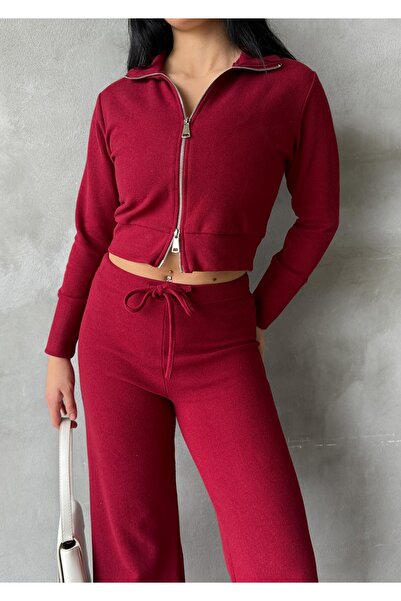 EYLANA Women's Double Zipper Selanik Fabric Tracksuit Set