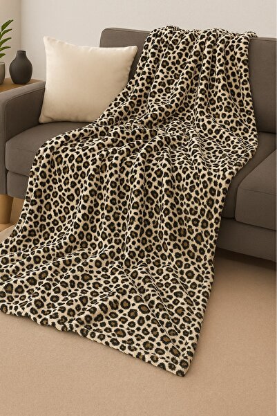 LinaByUgurr Leopar Polar Tv Battaniyesi 100x180 cm Tek Kişilik Peluş Tv Battaniye