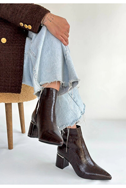 ZENGEZUR MALL Mtxdpn Meça Brown Leather Heeled Boots (214933) (Size: 36)