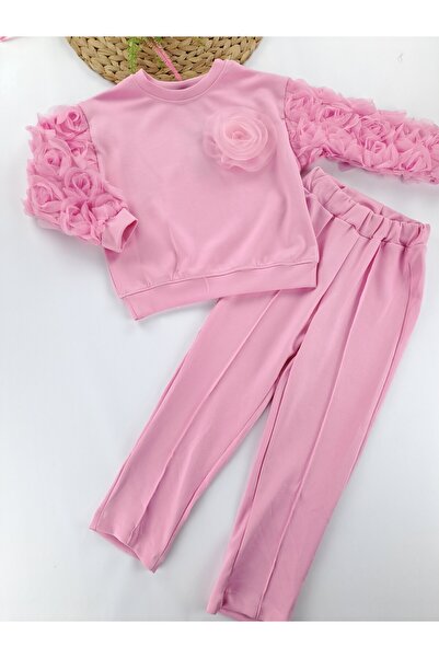 Butik Girl's Two Thread Me Transitional Tracksuit Set Rose Detailed Without Embroidery Premium Quality