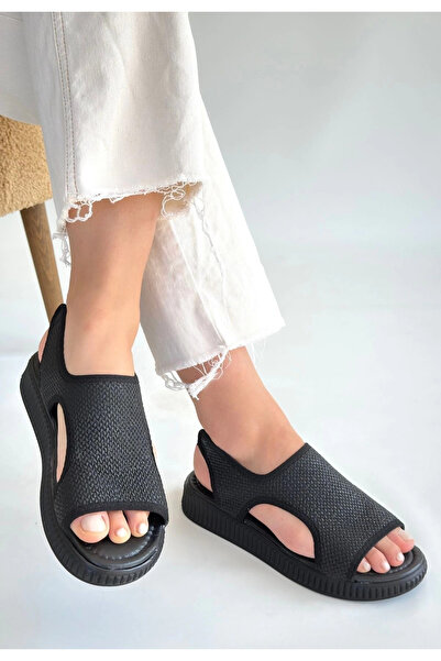 ZENGEZUR MALL Mtxdpn Wayi Black Straw Skin Sandals (221148) (Size: 37)