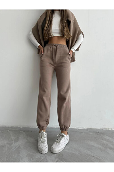 ZENGEZUR MALL Mtxdpn 3 Threaded Fleece-Lined Leggings with Elasticated Legs Mink İs001 (220738) (Size: L)