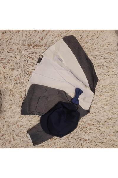 Handmade Minis Boutique Handmade Minis Boutique Christening Suit, Gray with Navy Blue, 3-6 Months