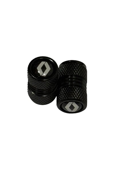 OEM Set of 2 Aluminum Tire Valve Caps for Renault - Black