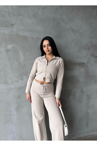 EYLANA Women's Double Zipper Selanik Fabric Tracksuit Set