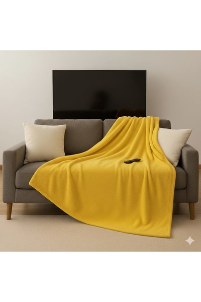 LinaByUgurr Yellow Fleece Tv Blanket 100X180 cm Single Plush Tv Blanket