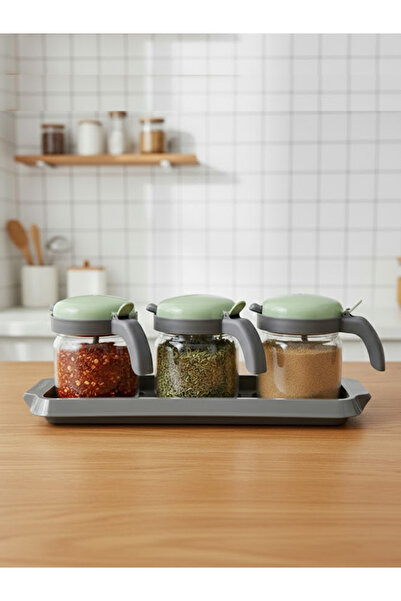 Yerli Spice Bowl Set with Lid, Spoon and Handle Green (3X425 ml)