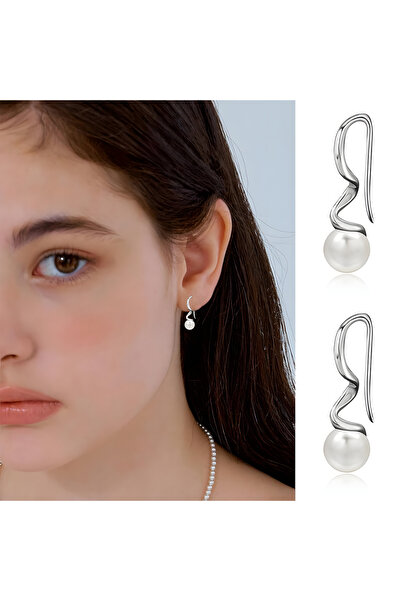 BUNILU Cercei spiralati din argint cu perla