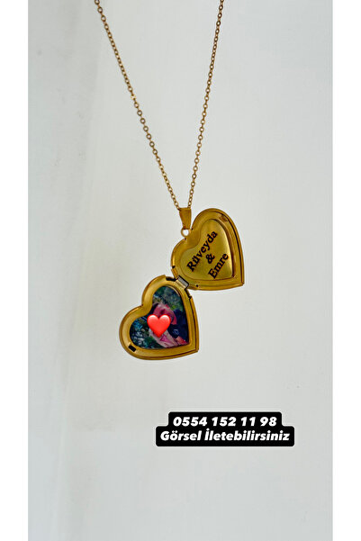 Çelik Kalp Kapaklı Resimli Kolye - Sevdiklerinize Özel